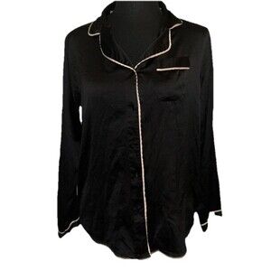 Gilligan Omalley S/P Black Button Up Night Shirt Pajama Top